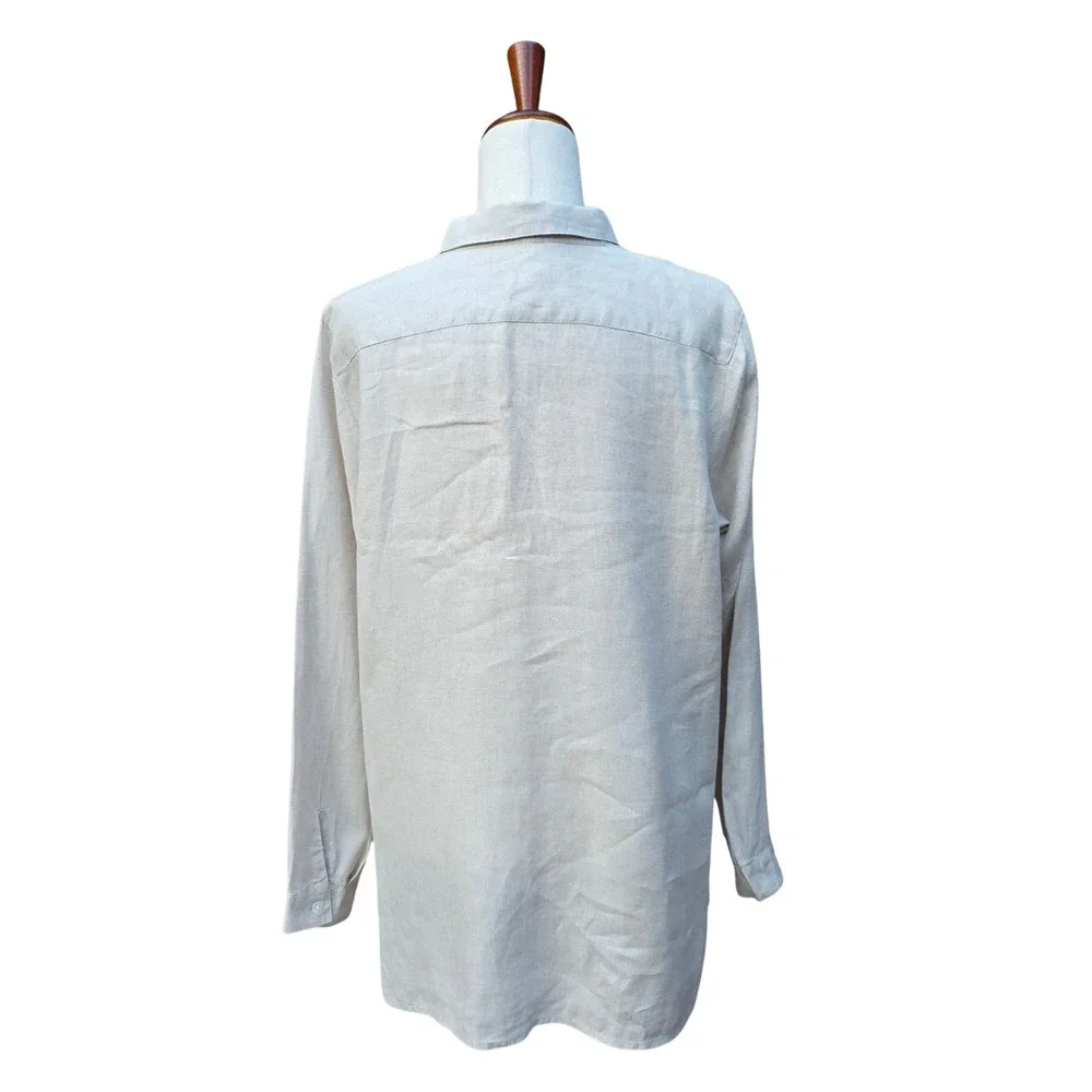 J. Jill Love Linen Button Down L Beige Coastal Minimalist Oversize Long Sleeve - Picture 5 of 13